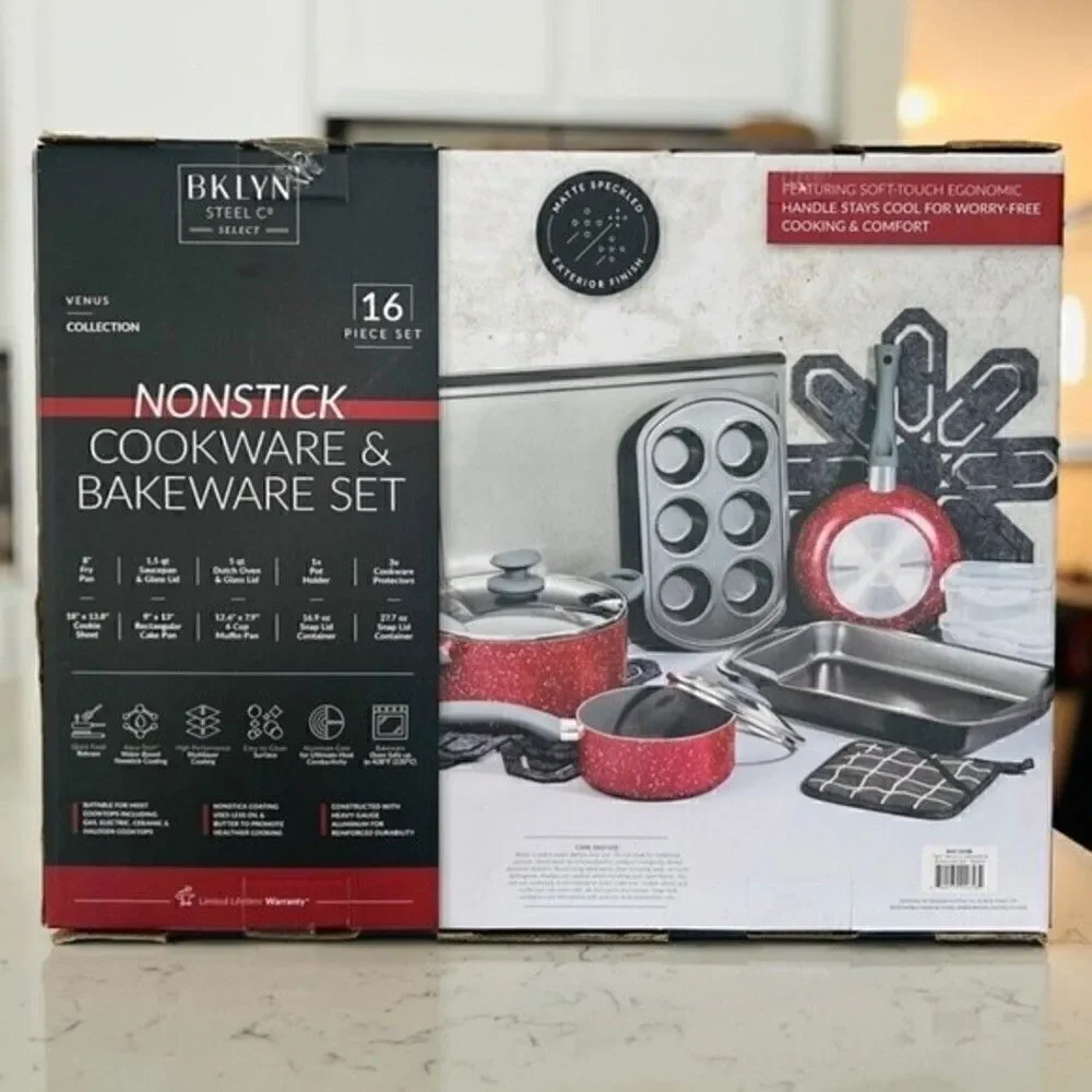 NEW Brooklyn 16 piece NONSTICK  COOKWARE & BAKEWARE SET, PAN MUFFIN pot